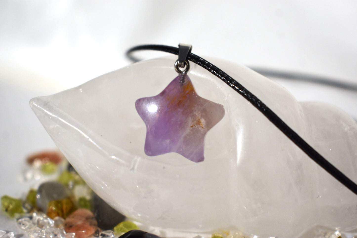 Amethyst star on cord necklace