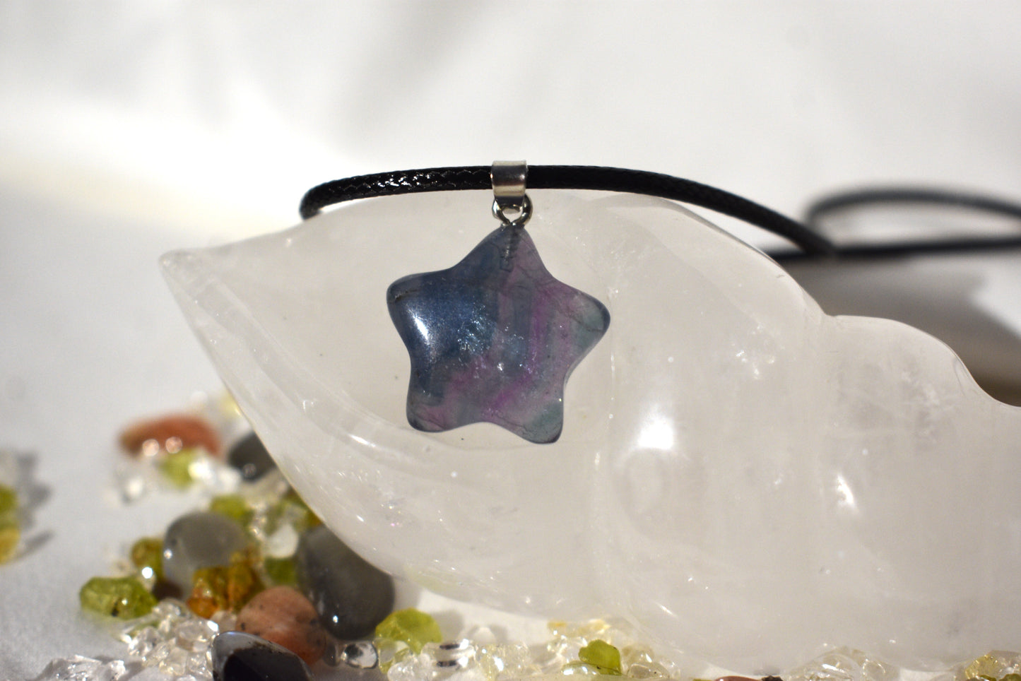 Fluorite star on cord necklace