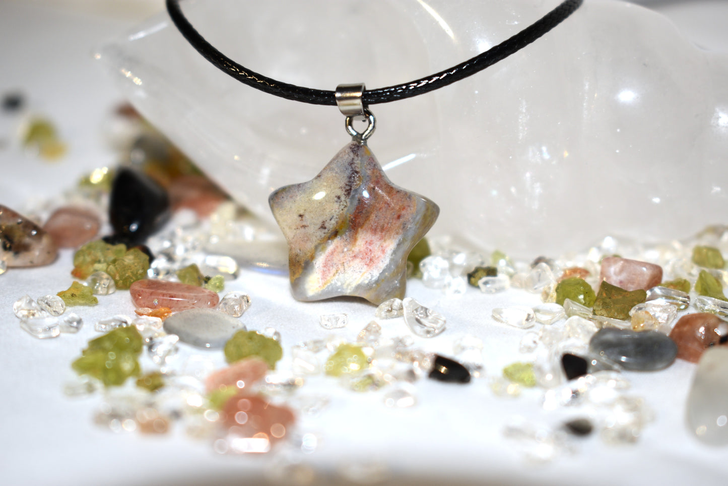 Ocean jasper star on cord necklace