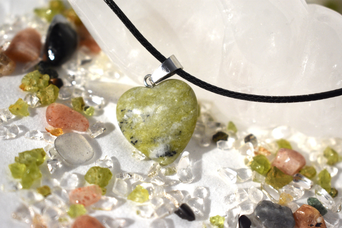 Green jade heart on cord necklace