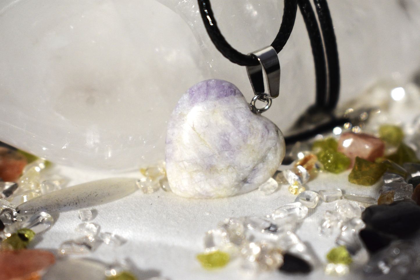 Purple velvet jade heart on cord necklace