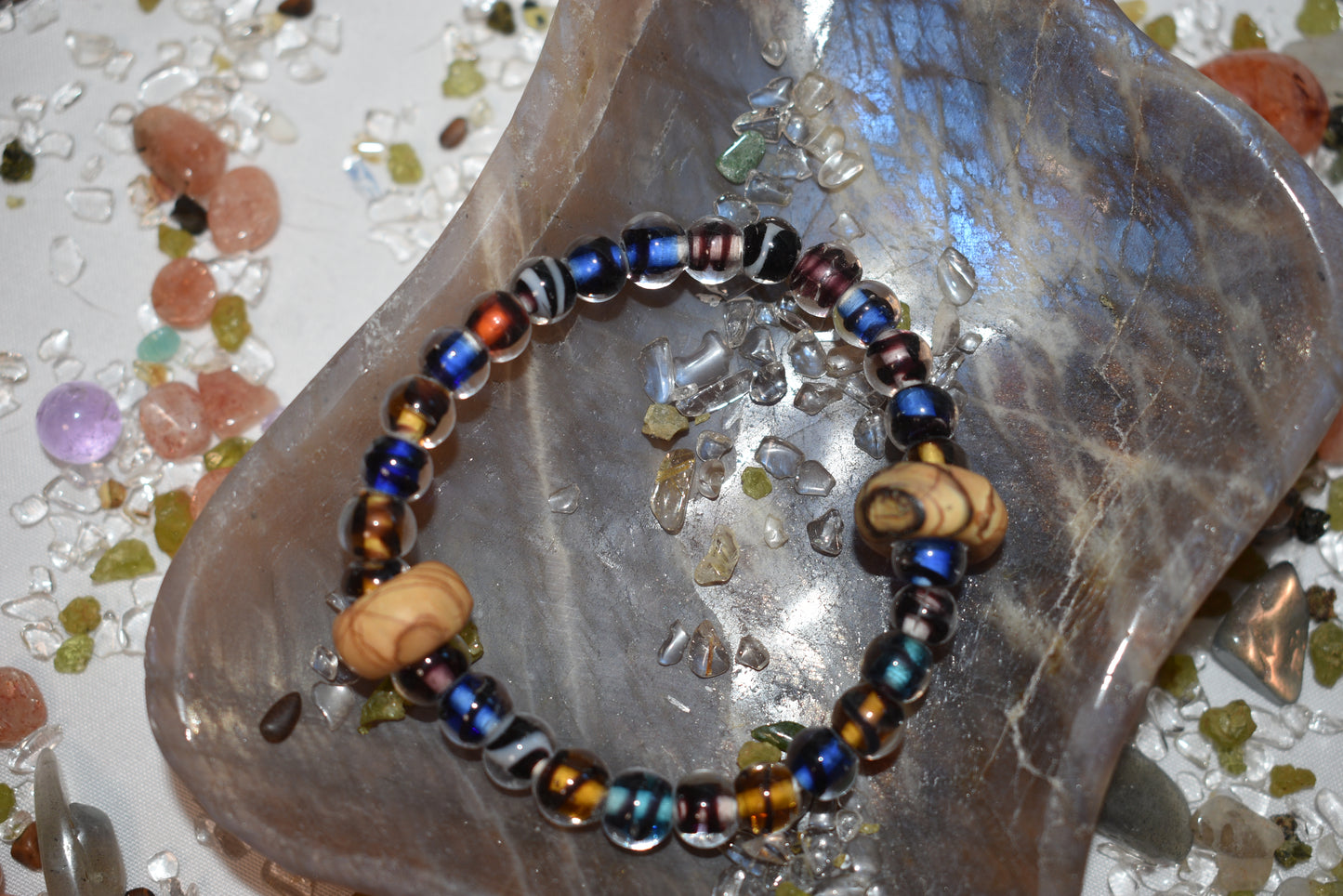 Cherry creek jasper with glass bead bracelet