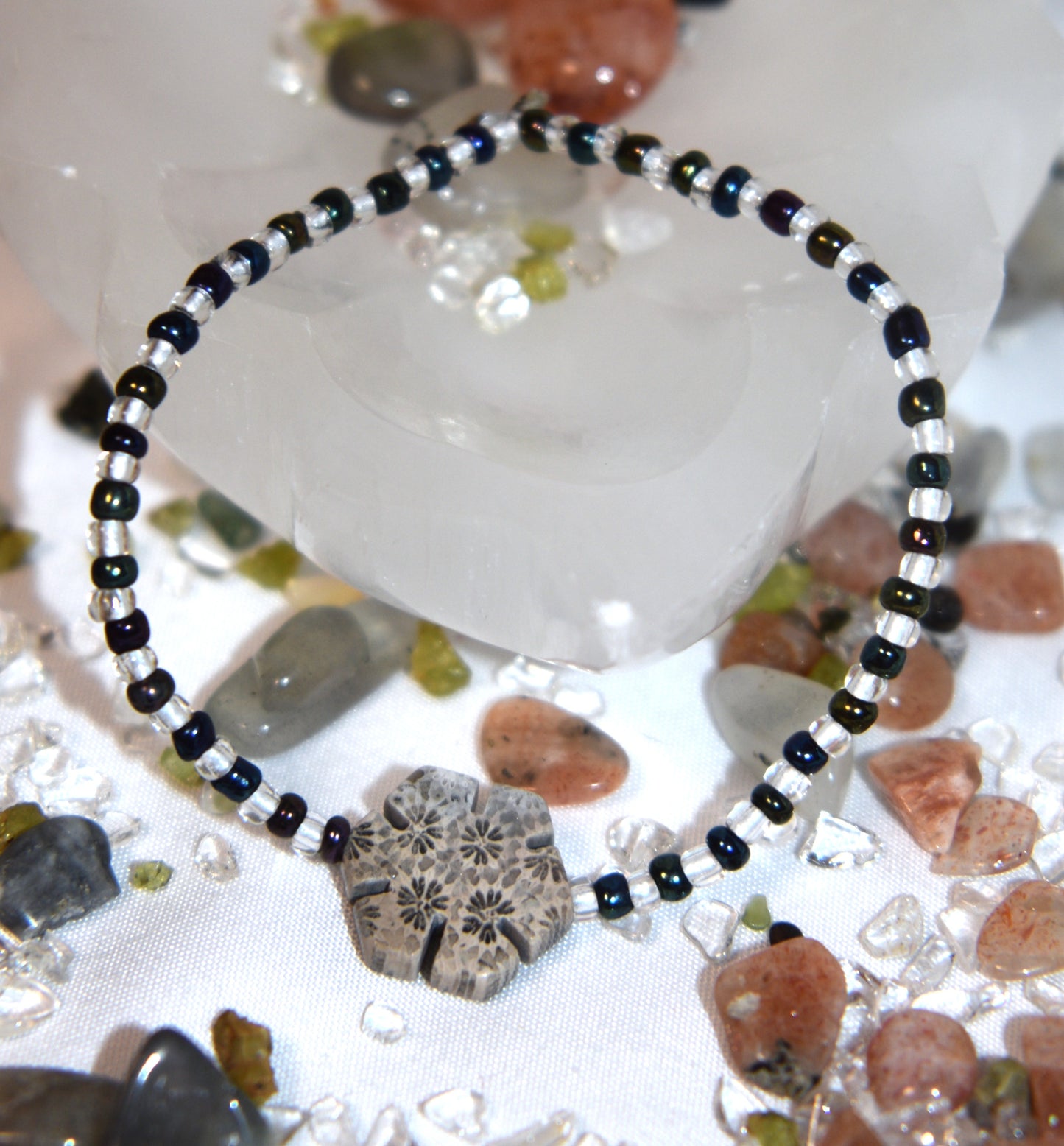 Coral fossil snowflake bracelet