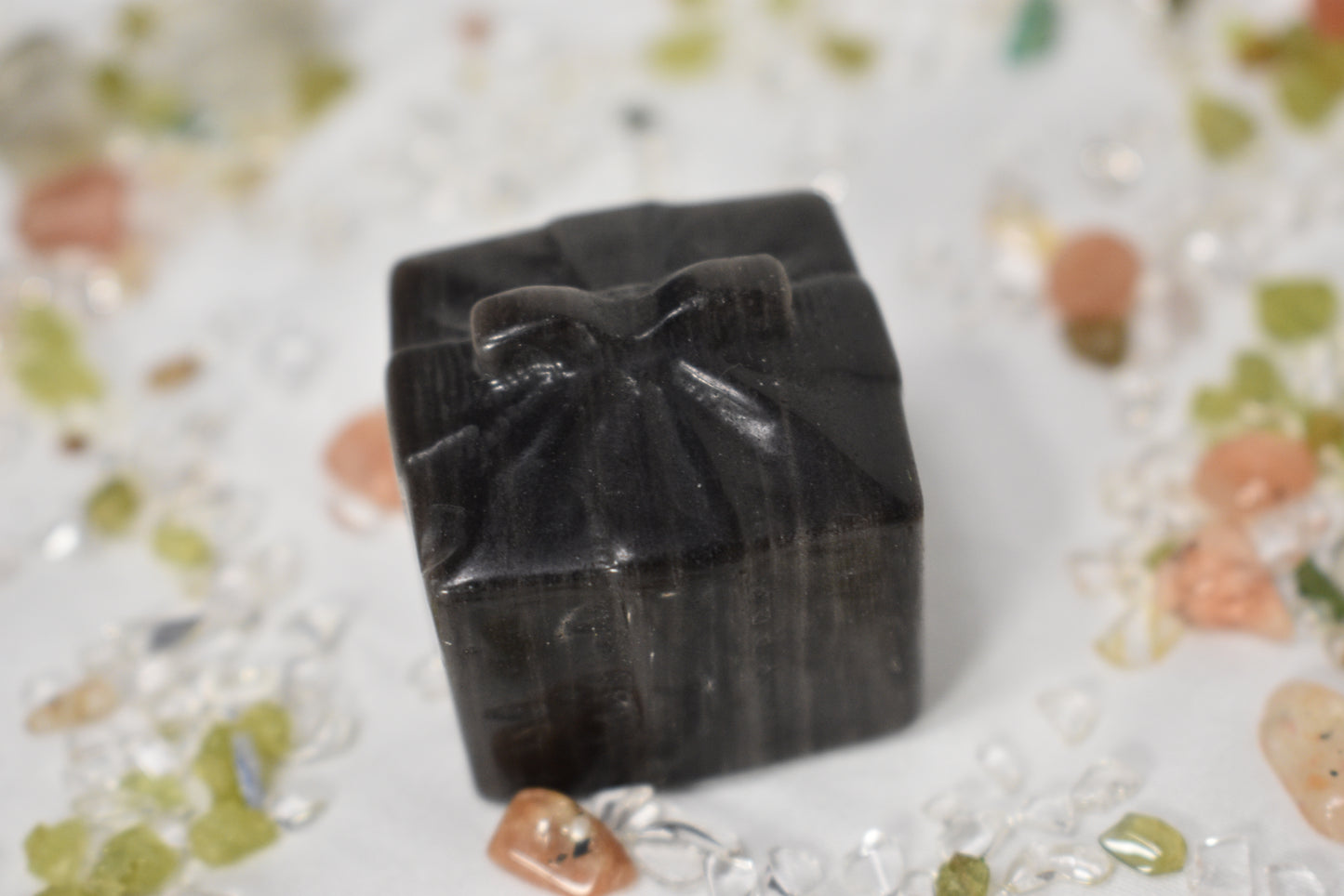 Silver Sheen Obsidian Gift Box Carving
