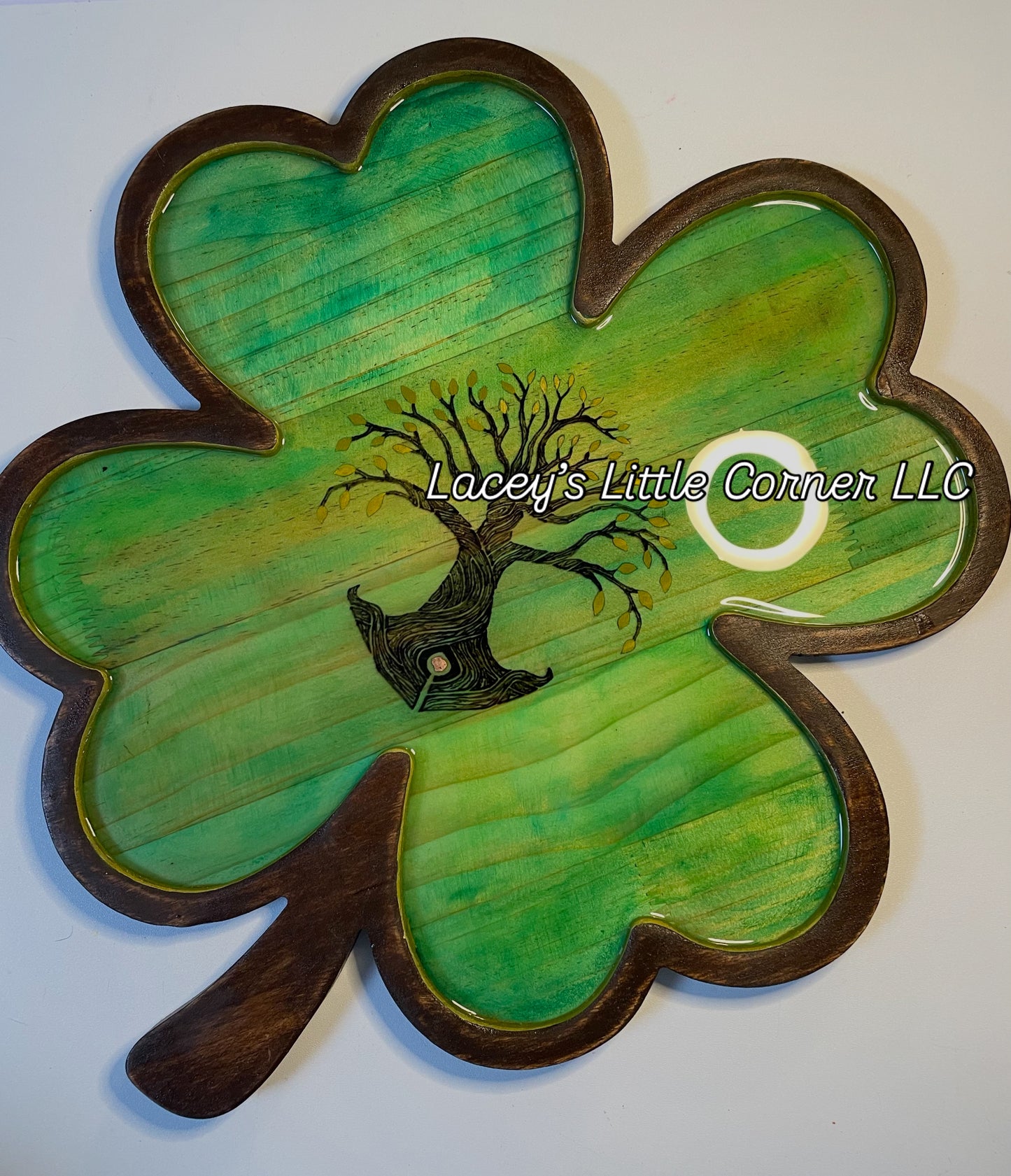 Green 4 Leafed Clover Tree Of Life Tray