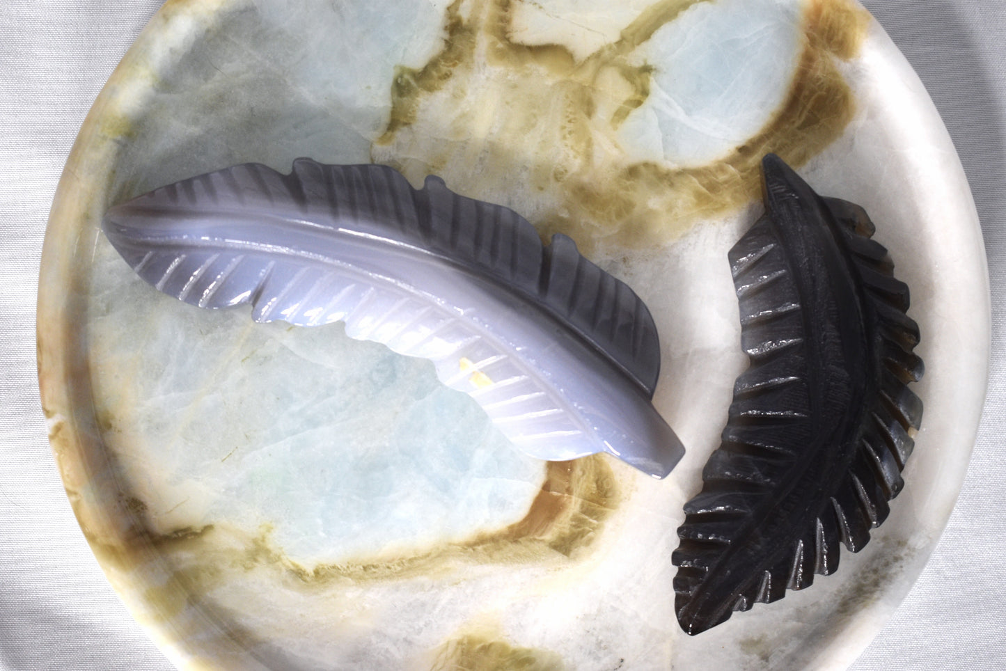 Grey Agate Feather Carving
