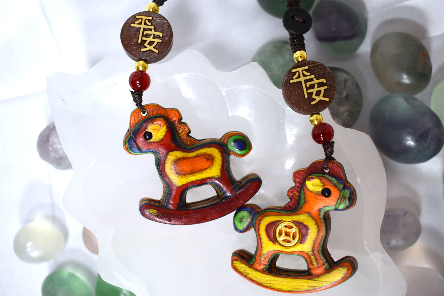 Rainbow wood Lucky Horse Keychain Toy