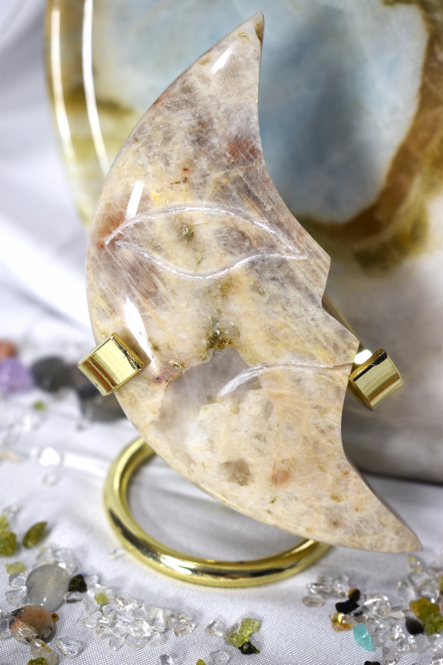 Sunstone Moonstone Moon Face Carving