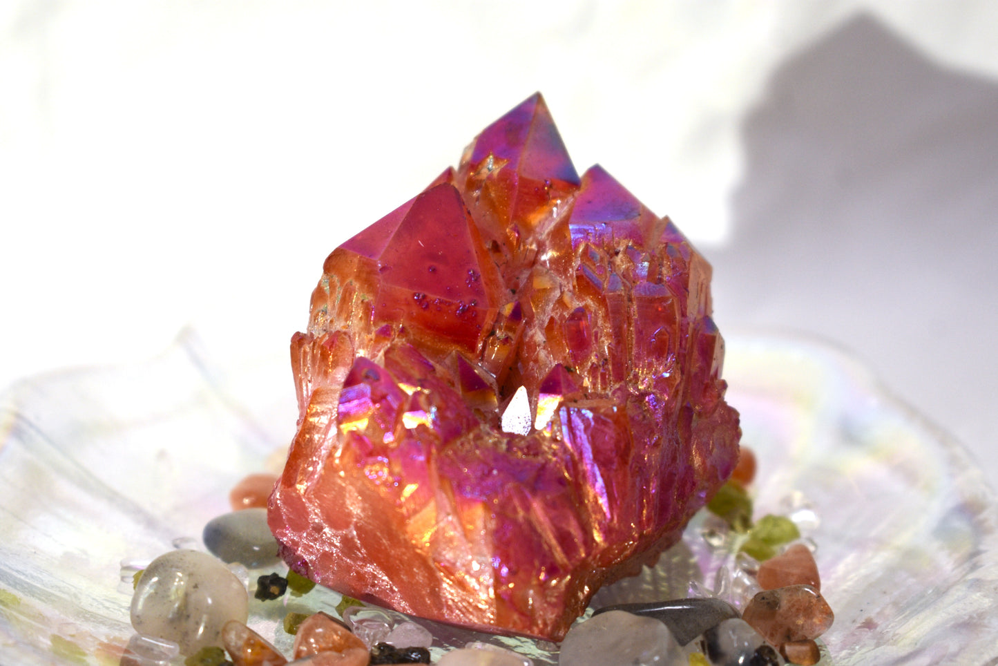 Red Aura coated Clear Quartz Cluster