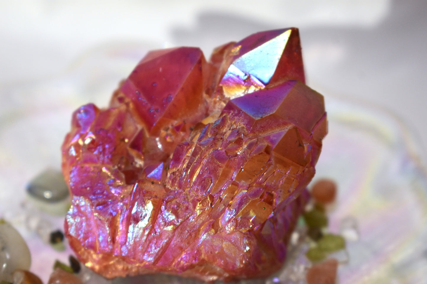Red Aura coated Clear Quartz Cluster