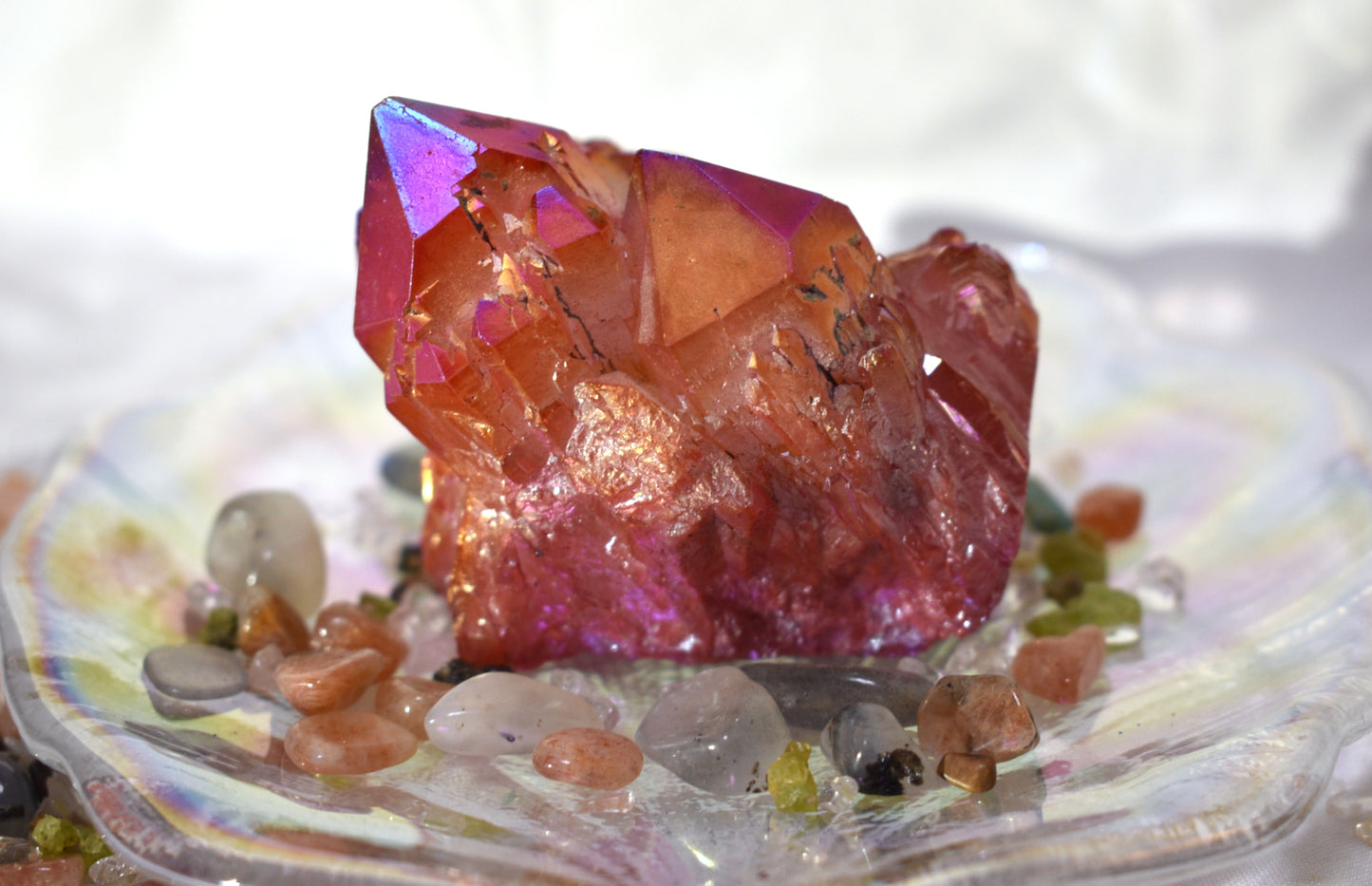 Red Aura coated Clear Quartz Cluster