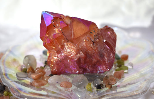 Red Aura coated Clear Quartz Cluster