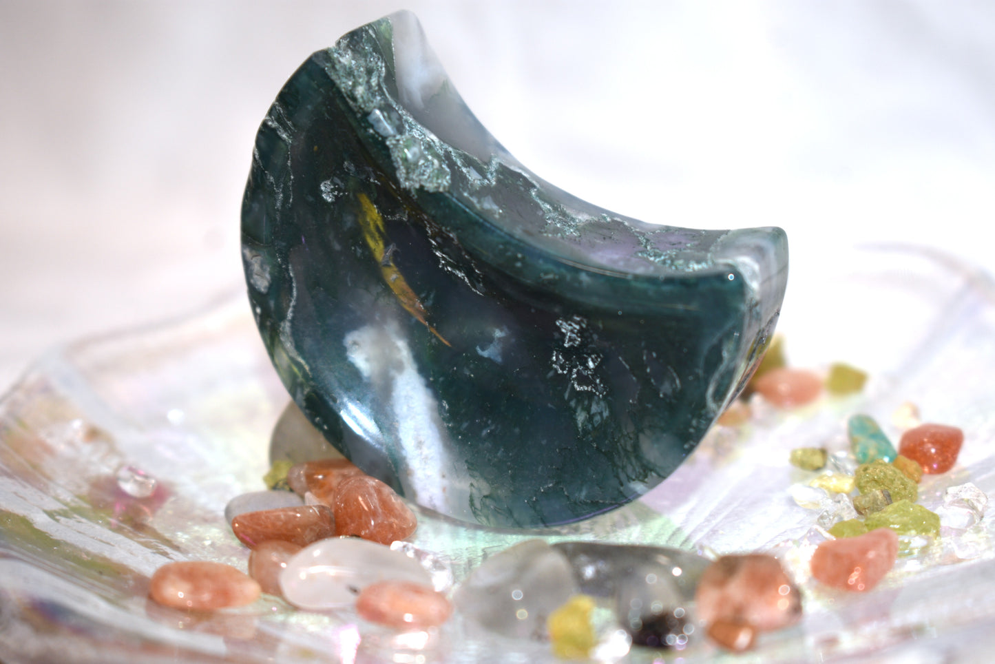 Moss Agate Moon Dish
