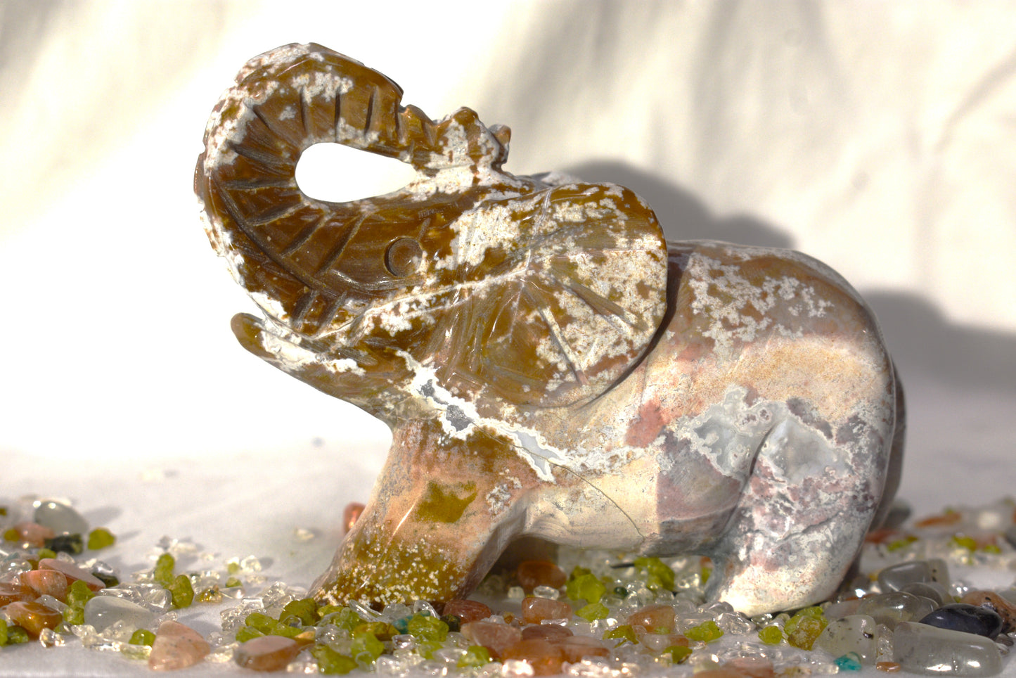 Bubble Ocean Jasper Elephant Carving