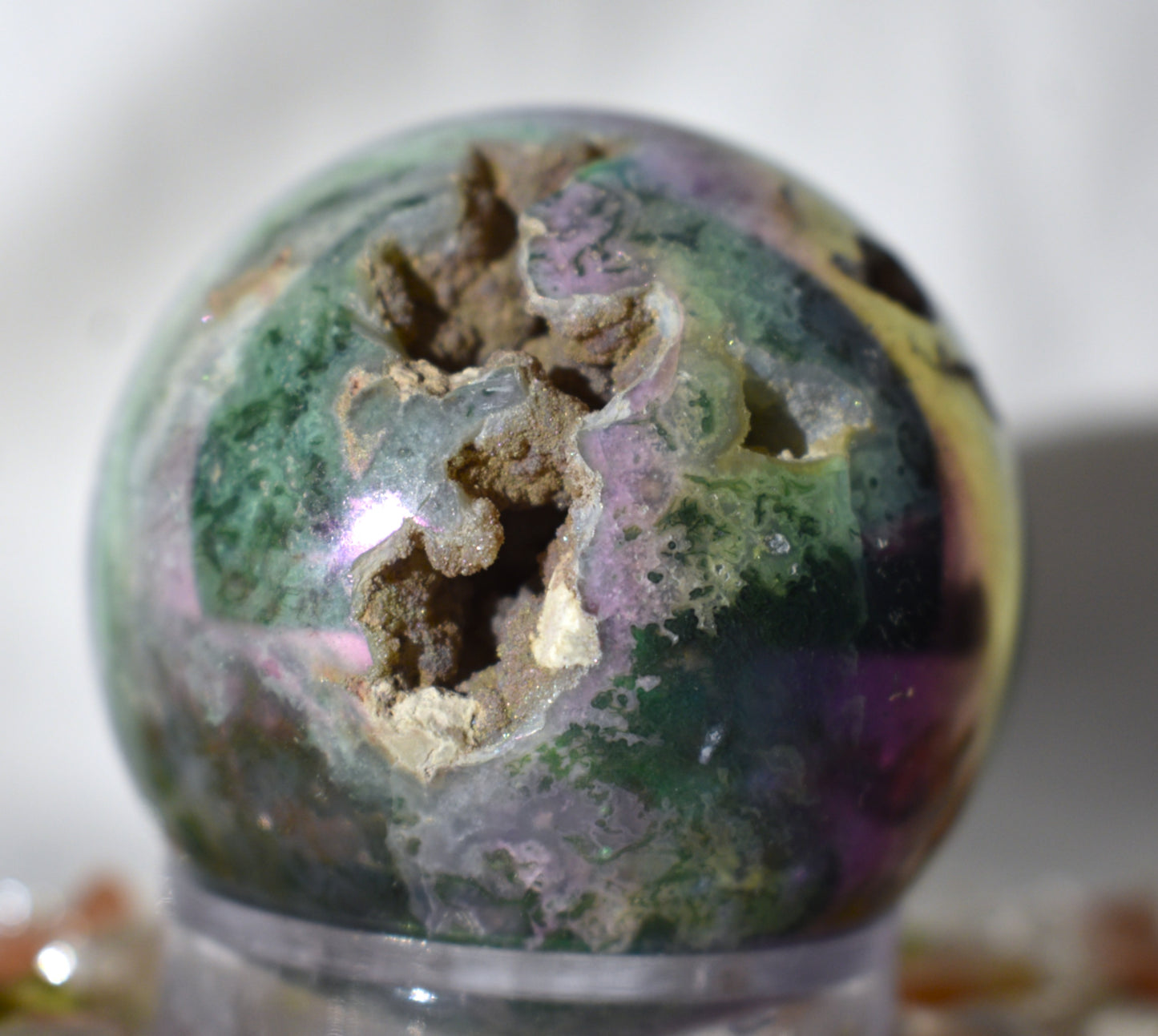 Aura coated Moss Agate Sphere