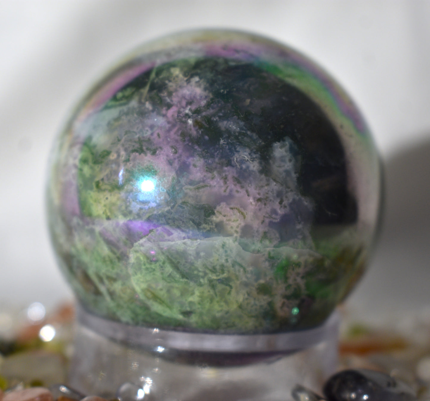 Aura coated Moss Agate Sphere