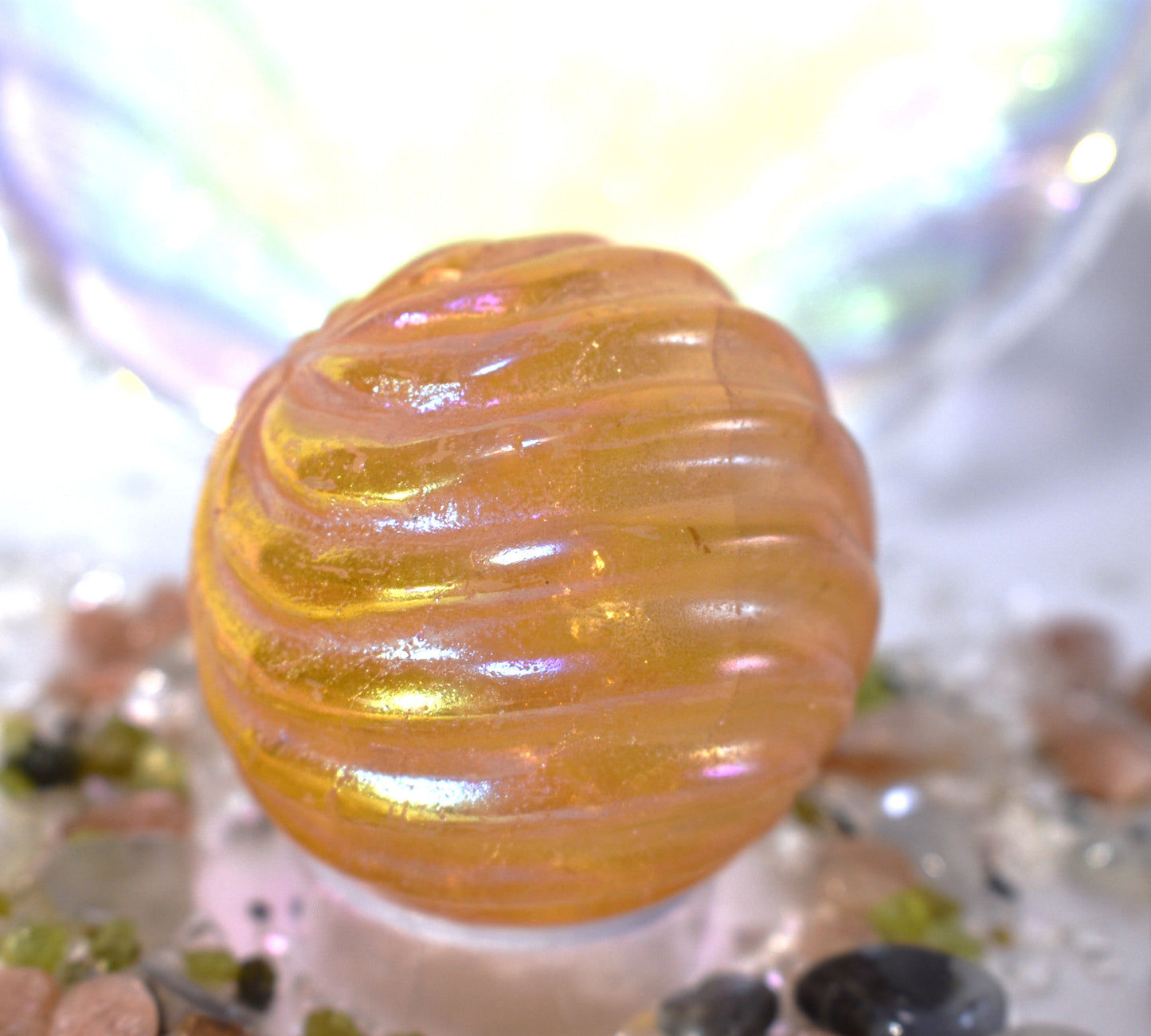 Aura coated Clear Quartz Vortex Sphere
