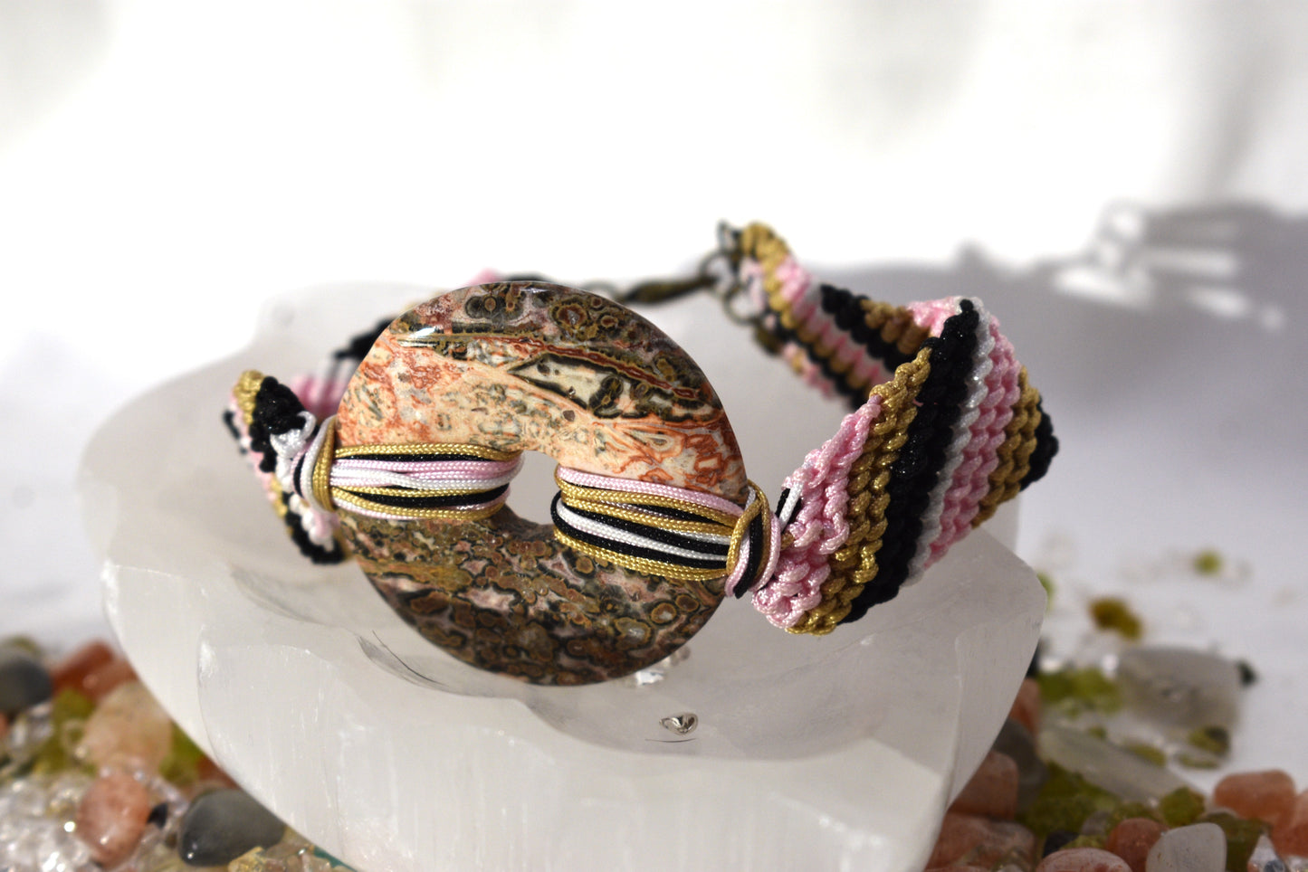 Pink Leopard Skin Jasper Peace Buckle Bracelet