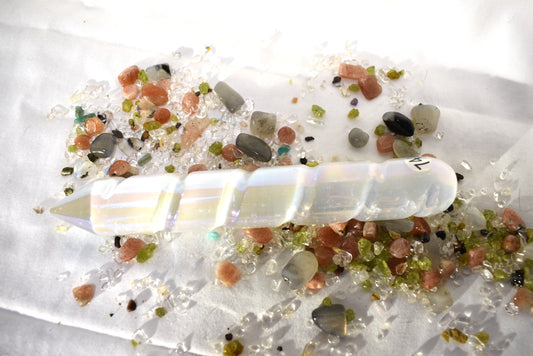 Aura coated Selenite Unicorn Wand