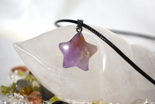 Amethyst star on cord necklace