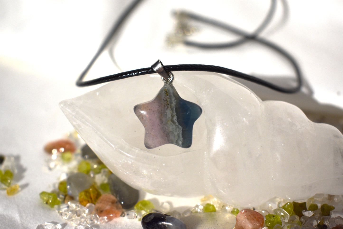 Fluorite star on cord necklace