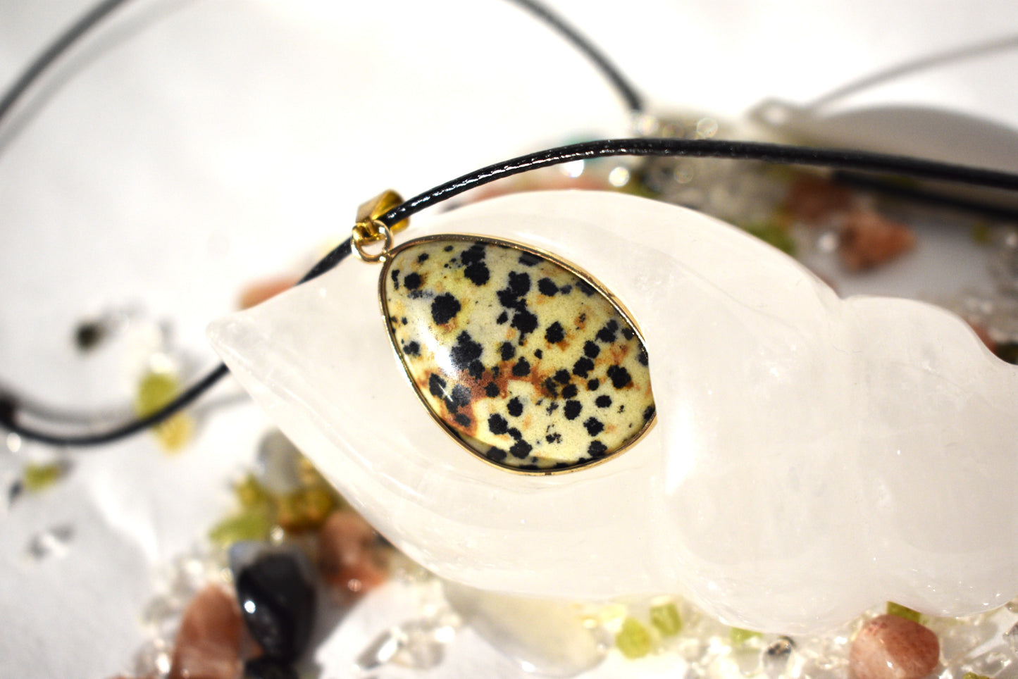 Dalmatian jasper pendant on cord necklace