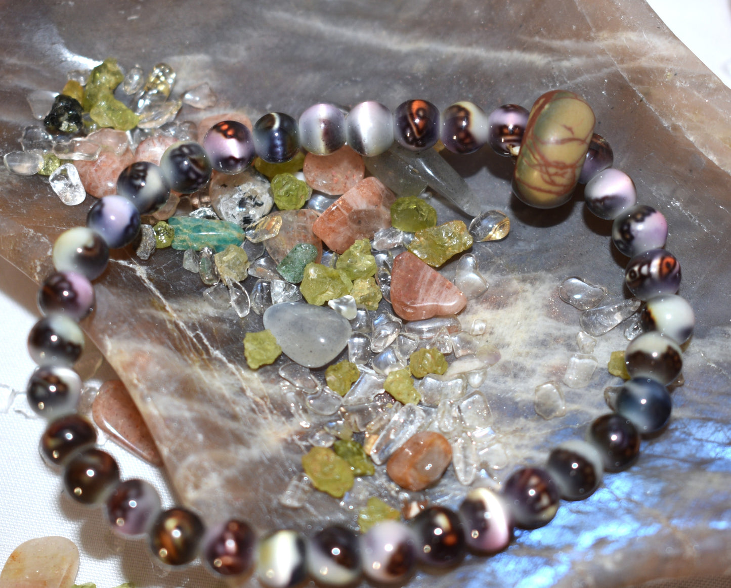 Cherry Creek jasper with glass bead bracelet