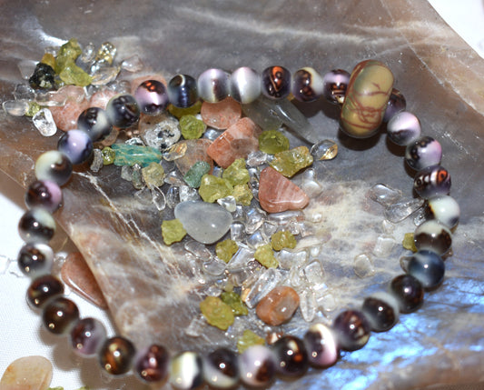 Cherry Creek jasper with glass bead bracelet