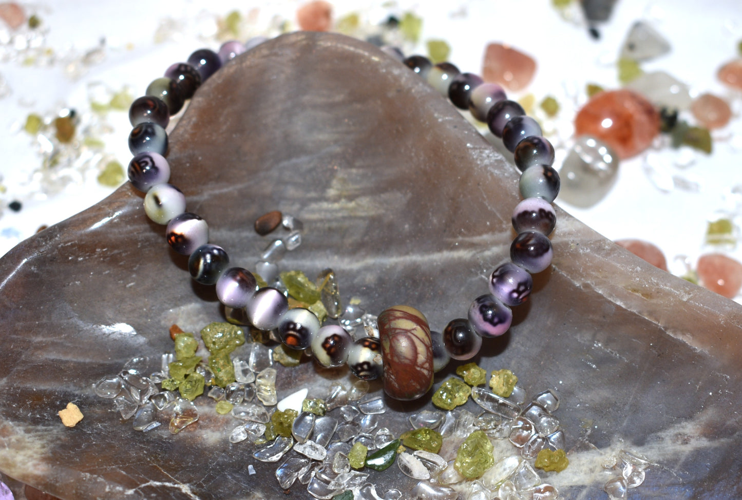 Cherry Creek jasper with glass bead bracelet