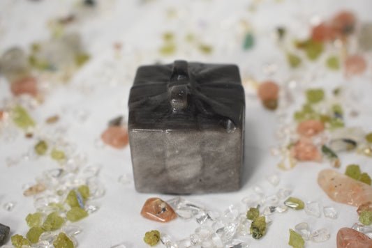 Silver Sheen Obsidian Gift Box Carving