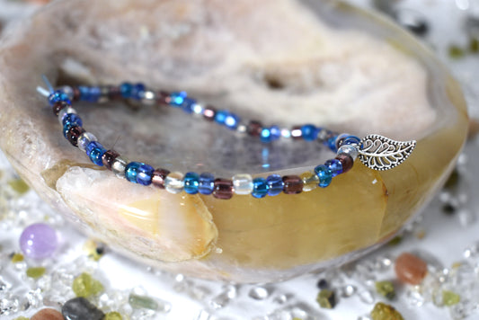 Mixed glass bead Bracelet with Leaf charm