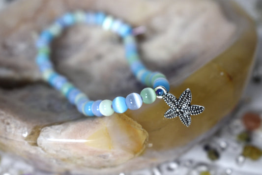Selenite beaded Starfish Charm Bracelet