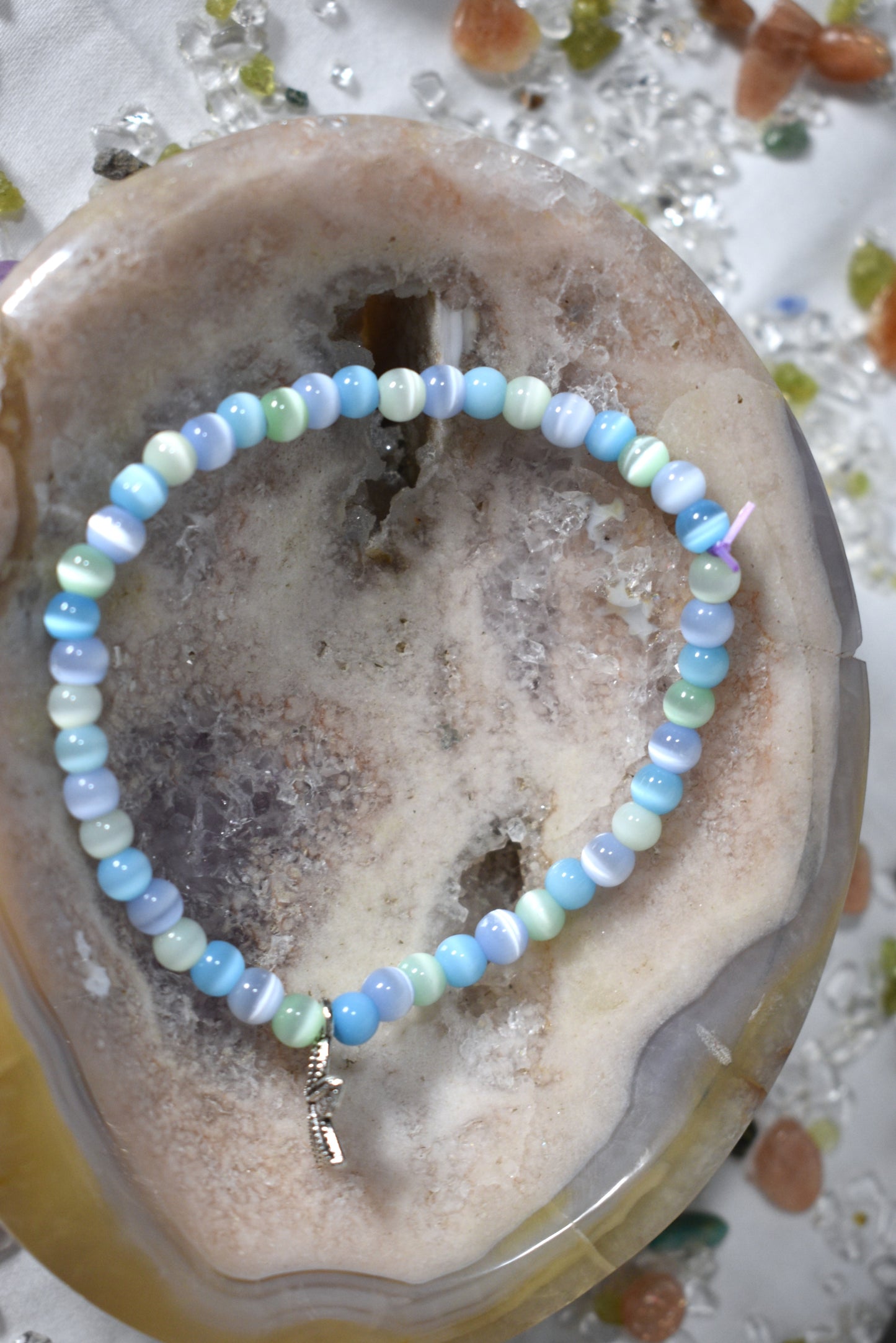 Selenite beaded Starfish Charm Bracelet