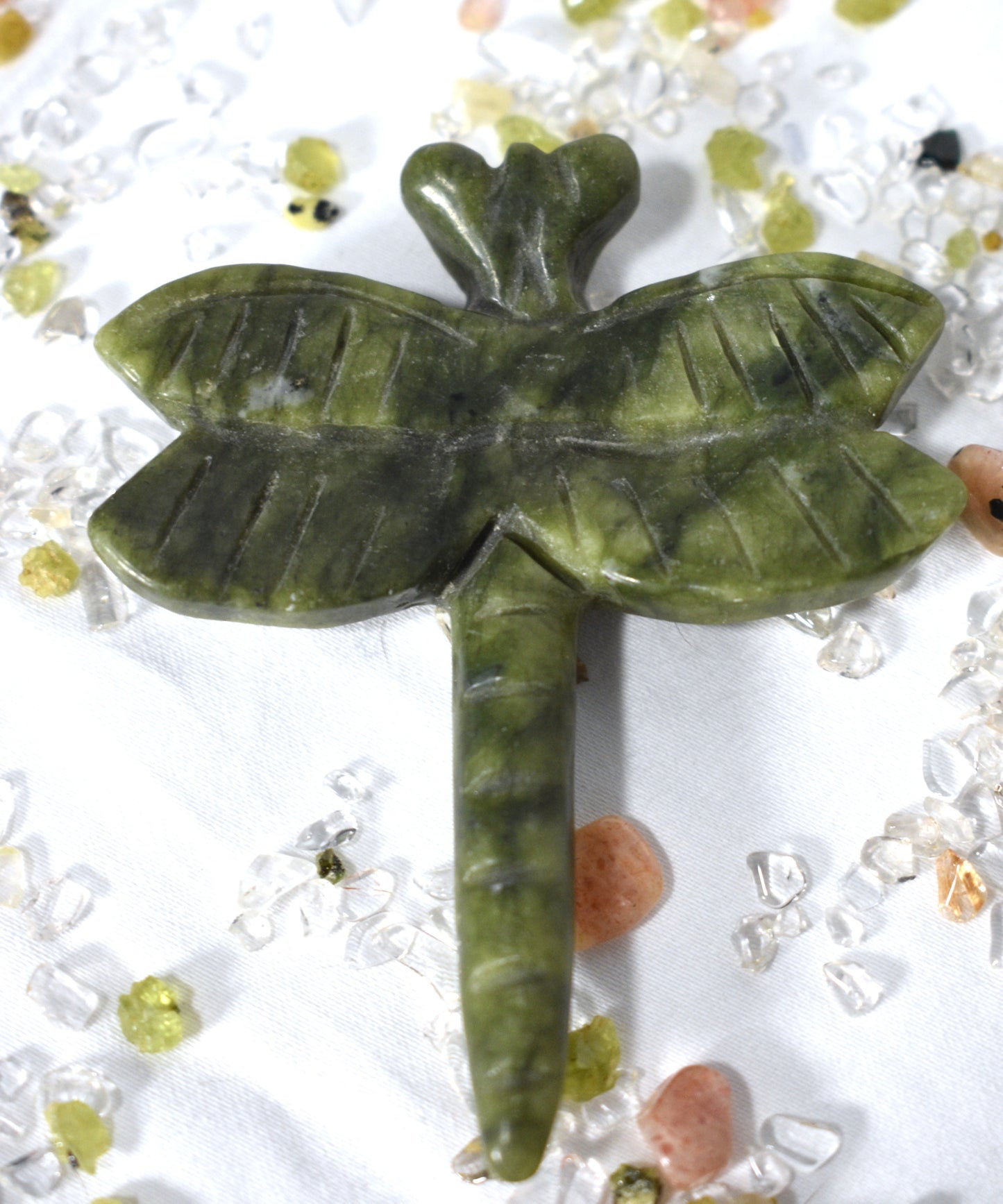 Green jade dragonfly carving