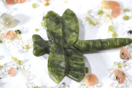 Green jade dragonfly carving