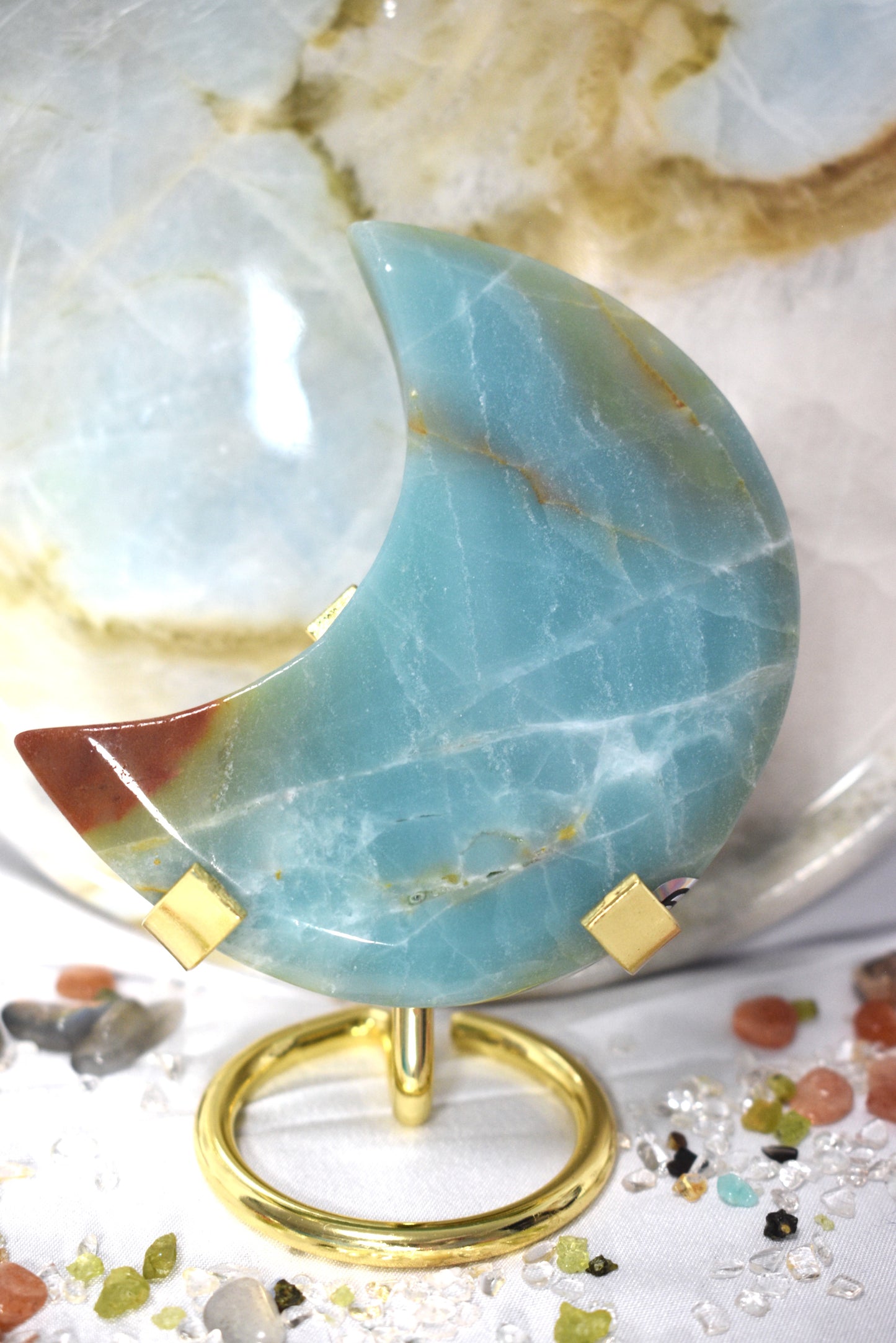 Amazonite Moon Carving with Stand