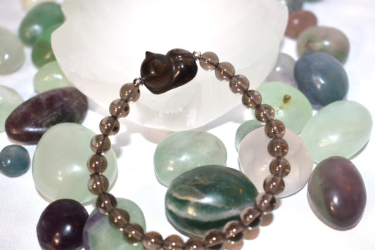 Ice Obsidian Bracelet with Cat Charm