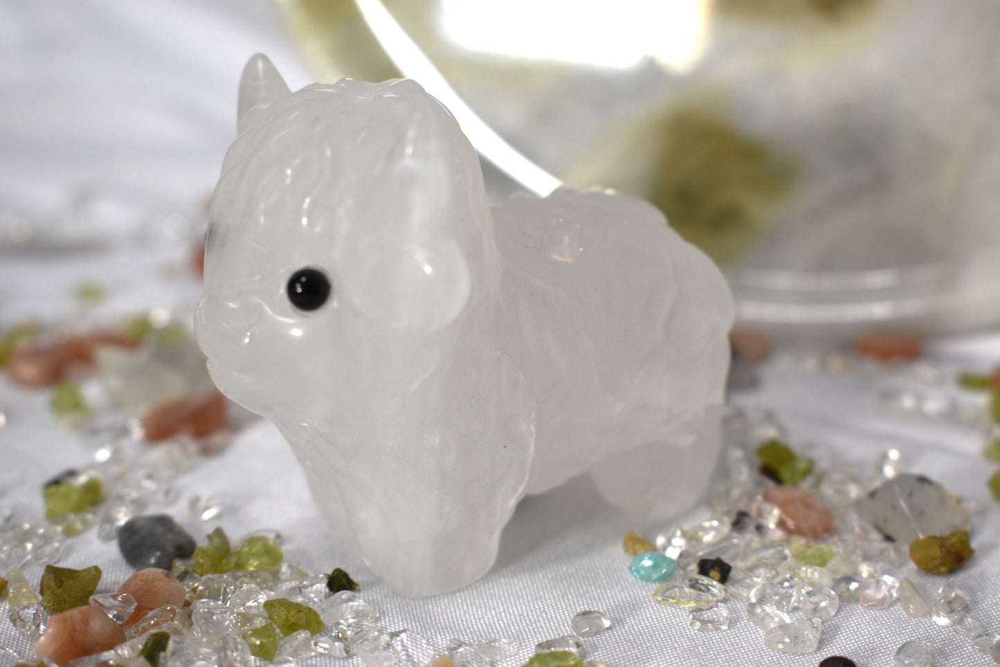 Clear Quartz Highland Cow Carving