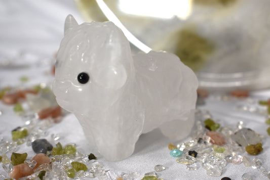 Clear Quartz Highland Cow Carving