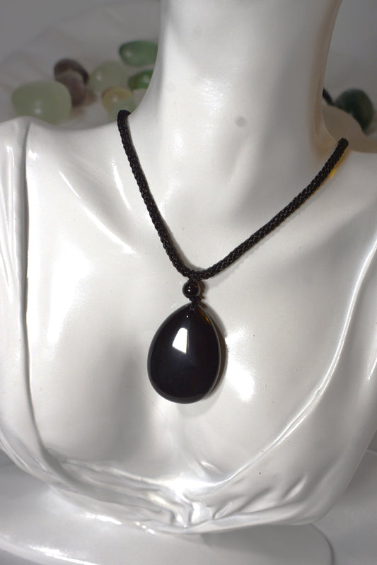 Obsidian Teardrop pendant on braid Necklace