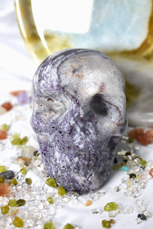 Purple Sphalerite Skull Carving