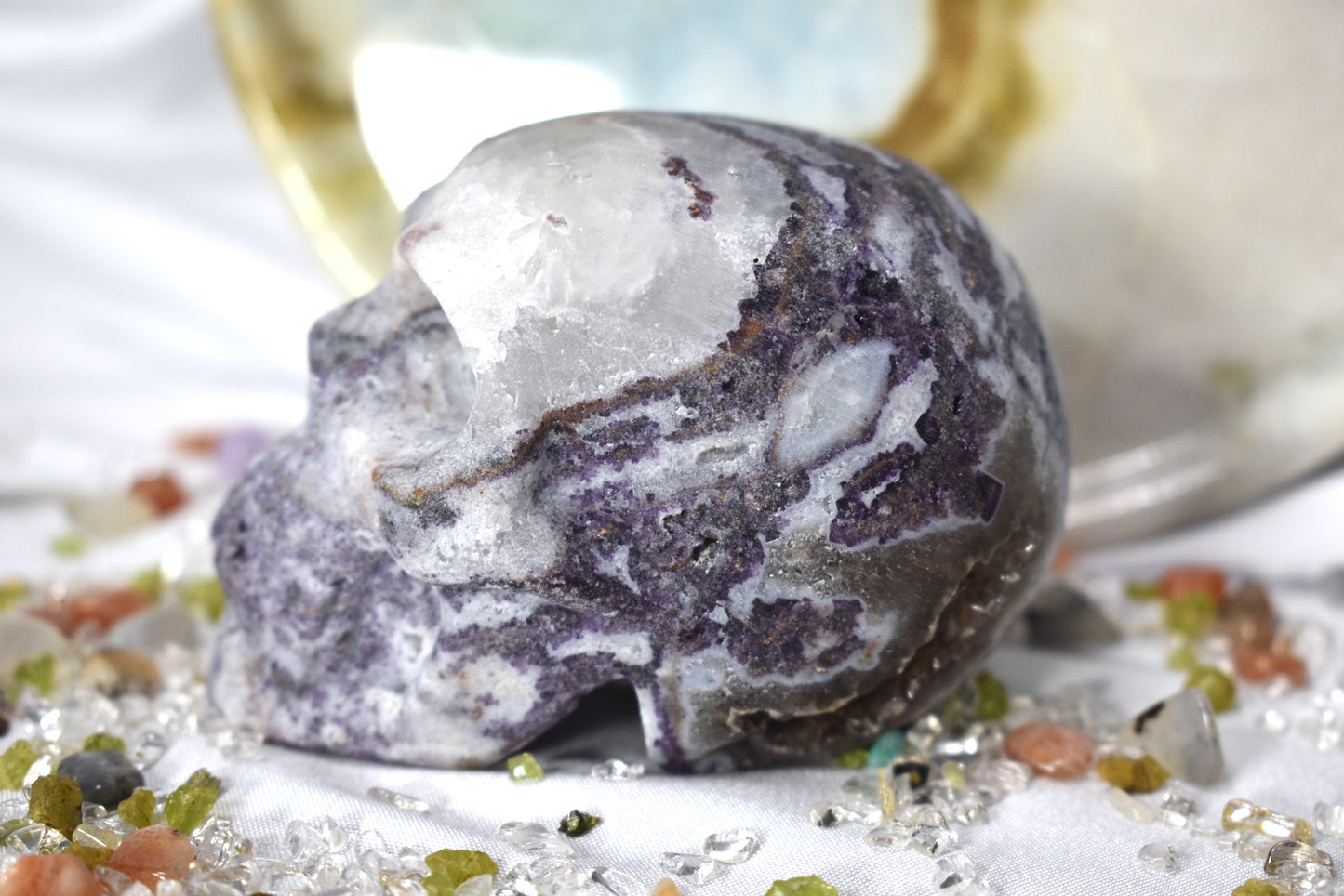 Purple Sphalerite Skull Carving