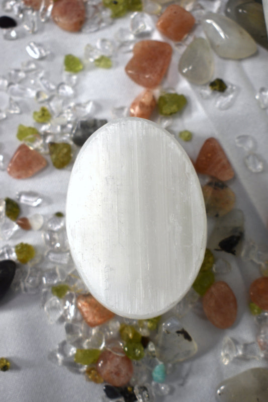 Selenite Palm Stone
