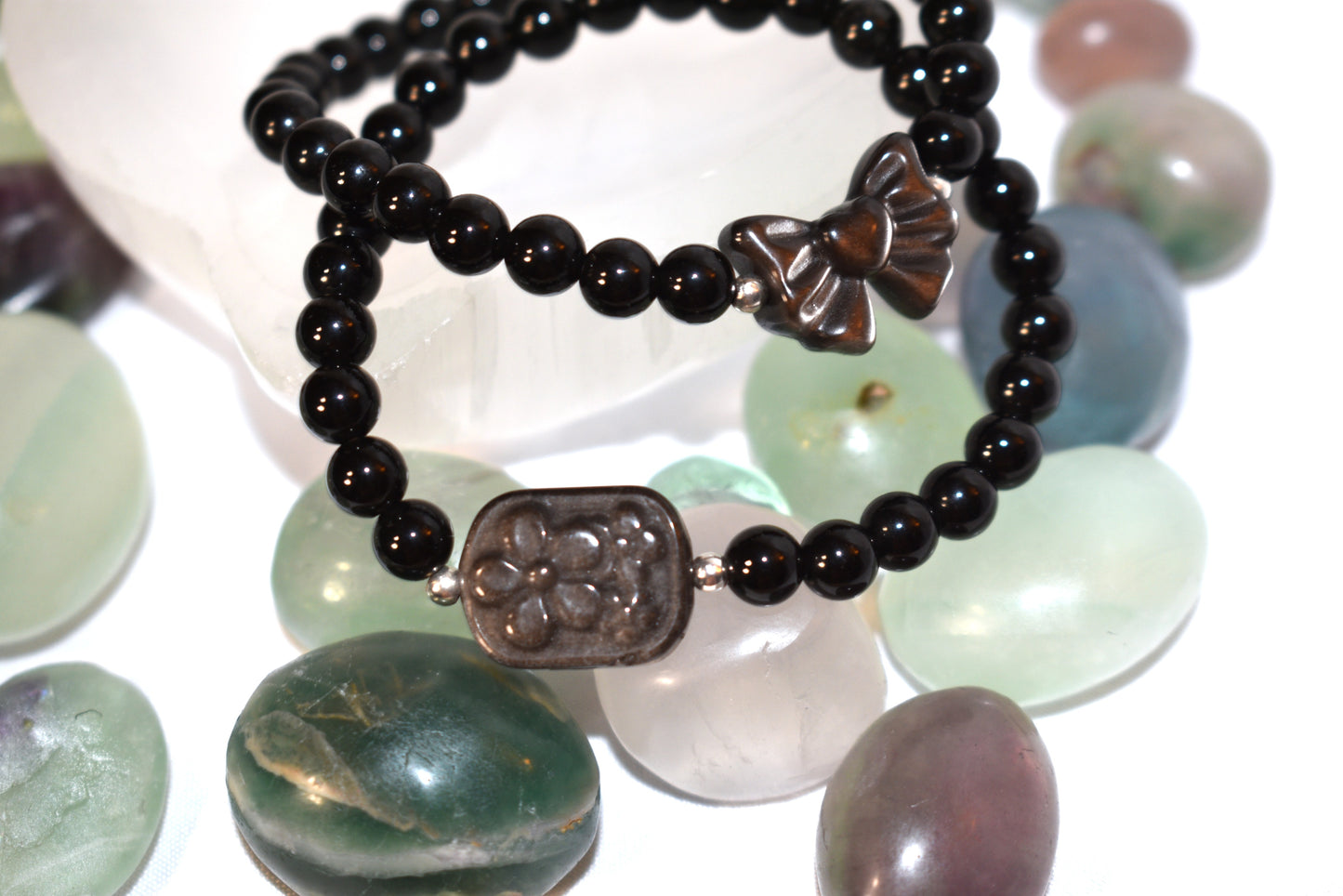 Black Obsidian Bracelet with Silver Sheen Obsidian Charm