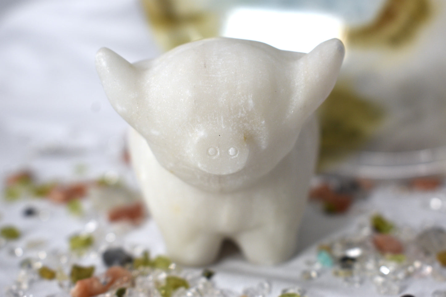 White Jade Highland Cow Carving