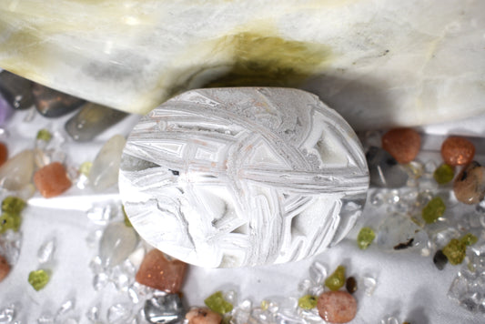 White Lace Agate Palm Stone