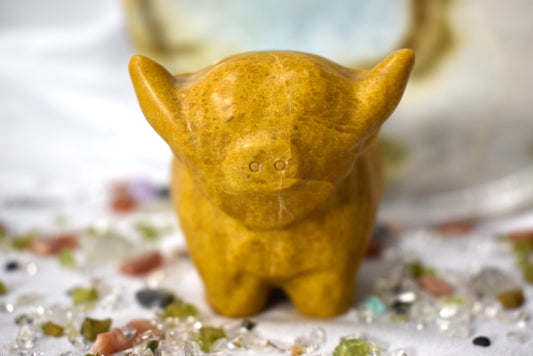 Yellow Jade Highland Cow Carving